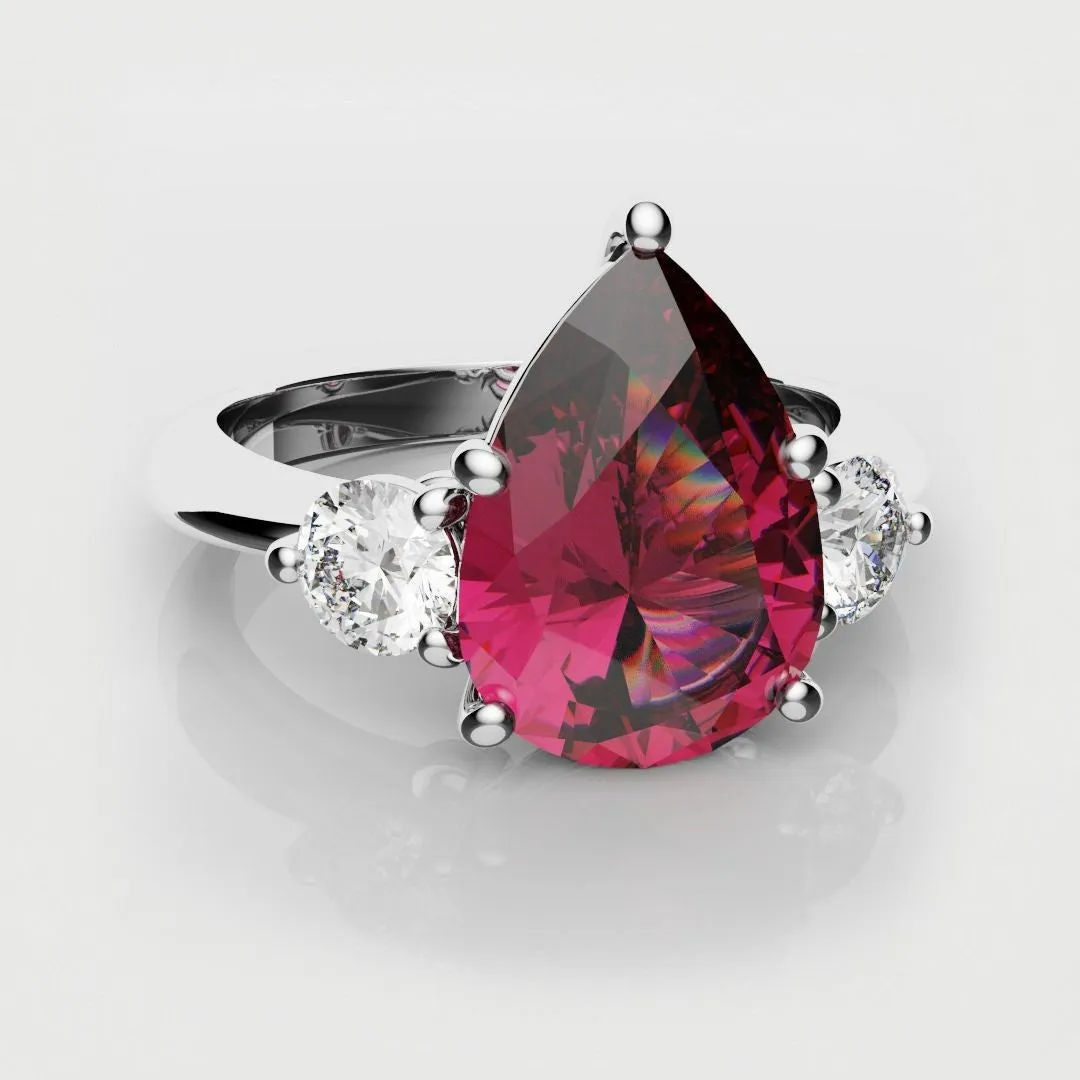 Pear Ruby Trilogy Engagement Ring