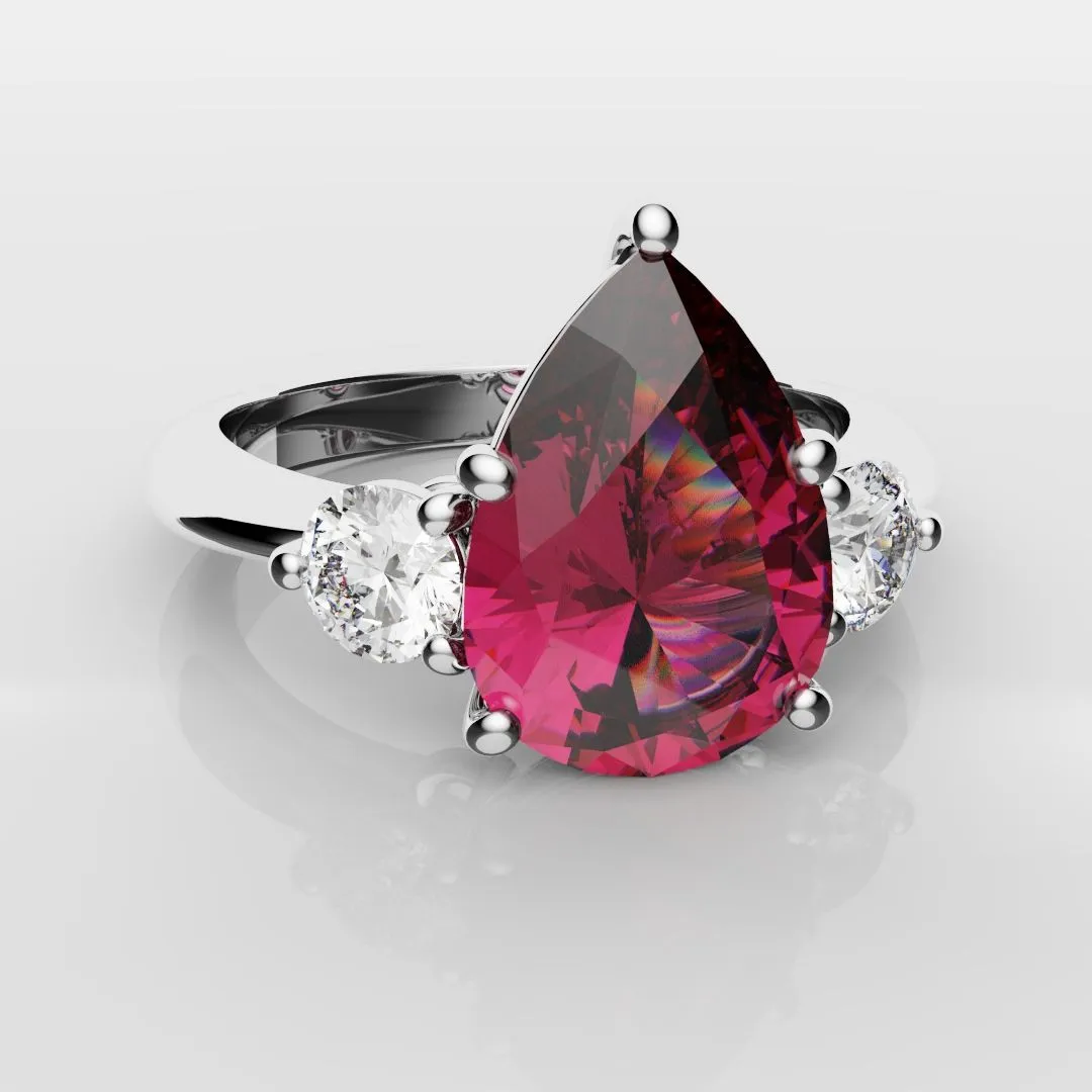 Pear Ruby Trilogy Engagement Ring