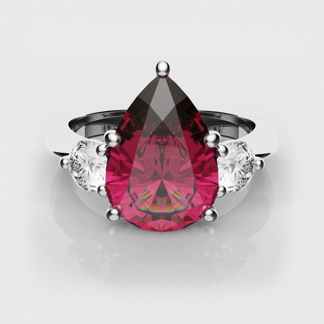 Pear Ruby Trilogy Engagement Ring