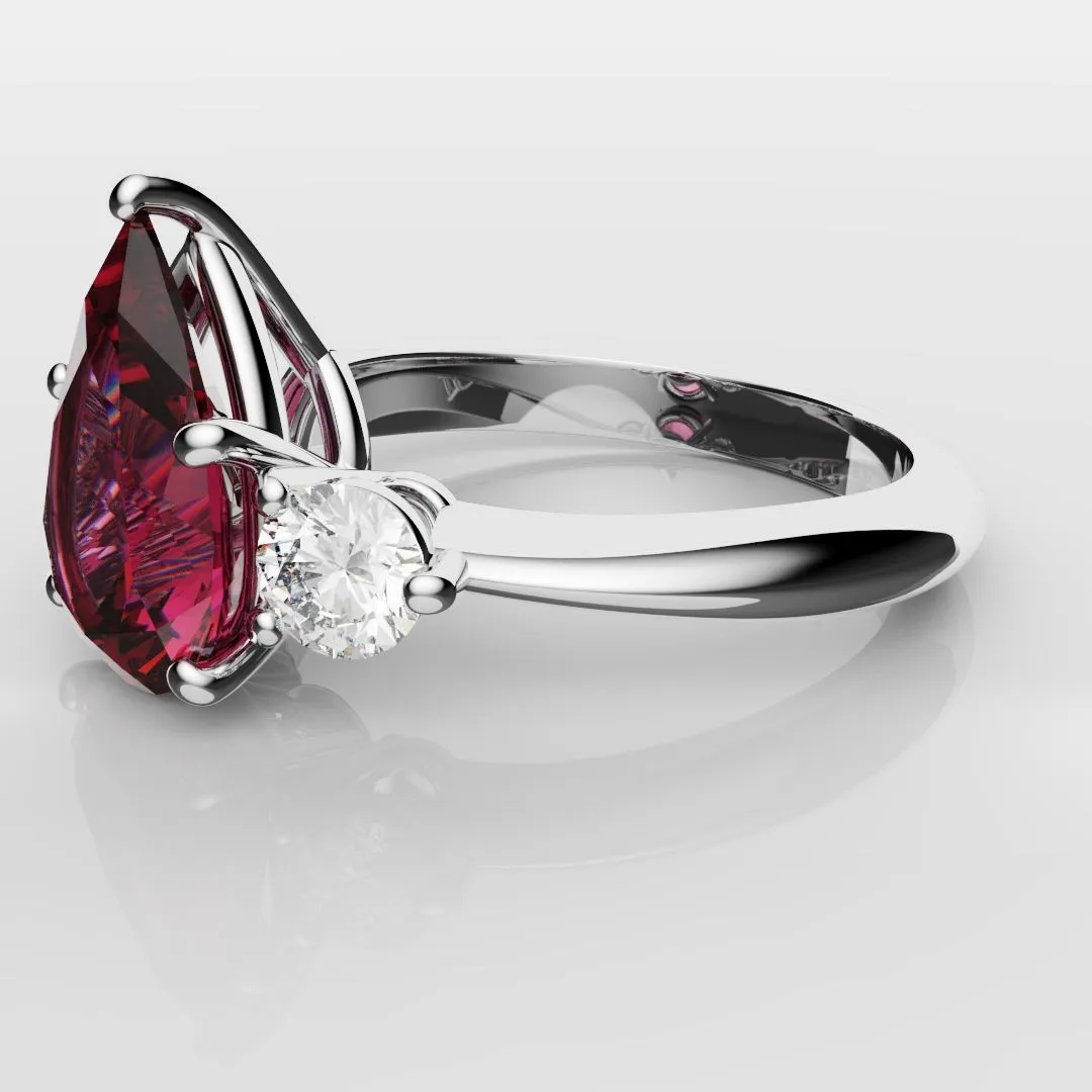 Pear Ruby Trilogy Engagement Ring