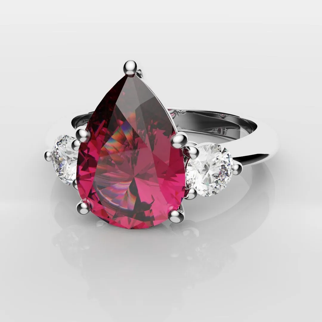 Pear Ruby Trilogy Engagement Ring