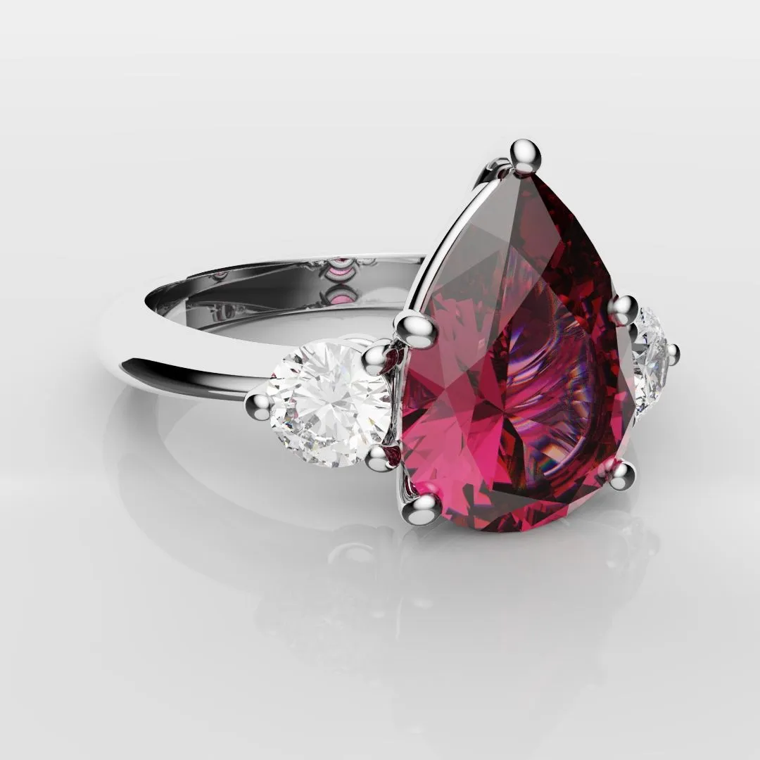 Pear Ruby Trilogy Engagement Ring