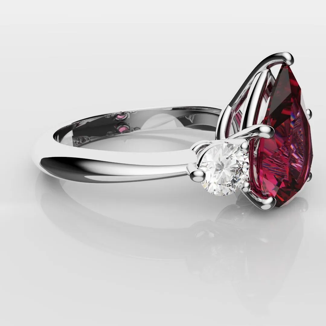 Pear Ruby Trilogy Engagement Ring