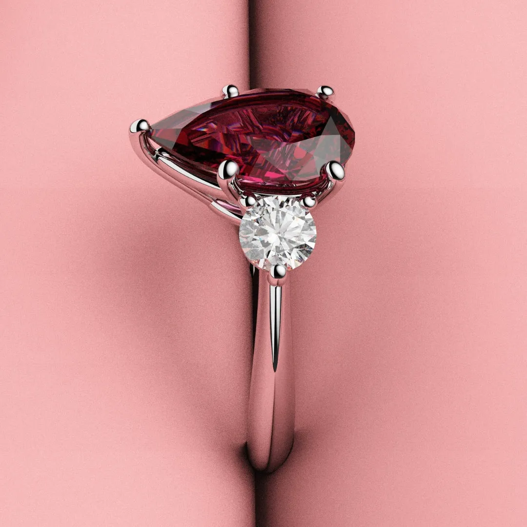 Pear Ruby Trilogy Engagement Ring