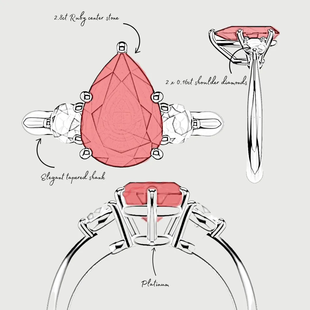 Pear Ruby Trilogy Engagement Ring