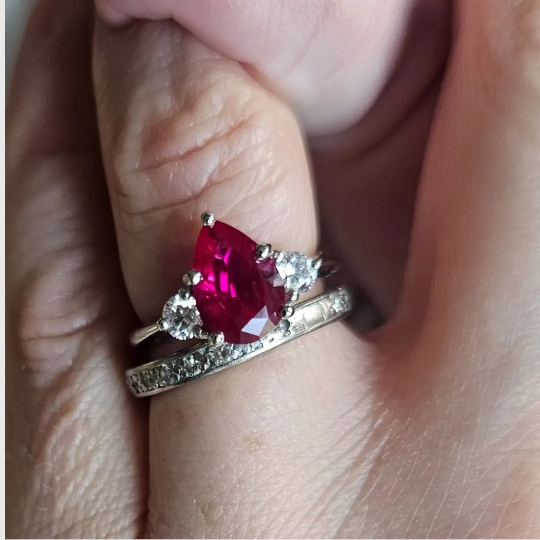 Pear Ruby Trilogy Engagement Ring