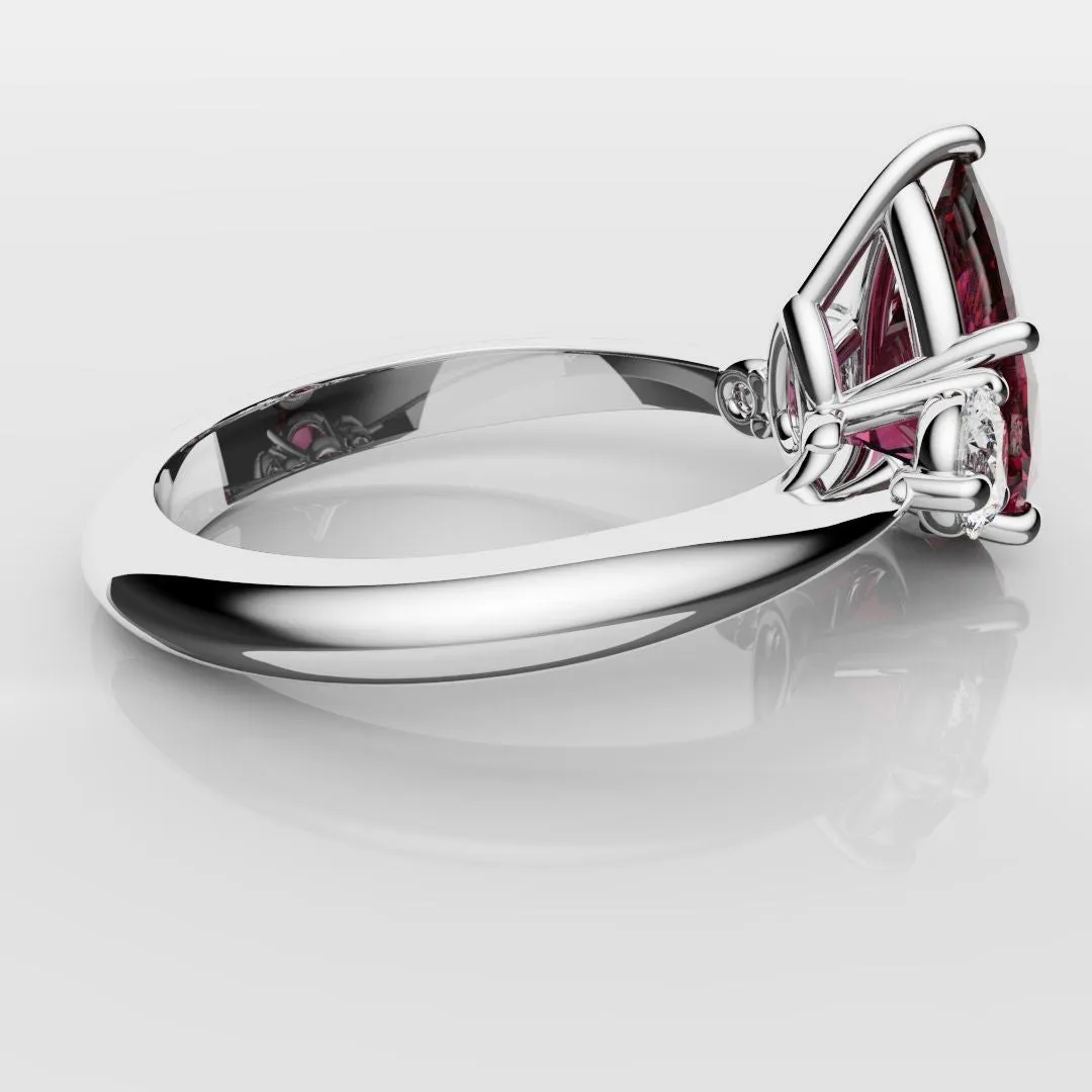 Pear Ruby Trilogy Engagement Ring