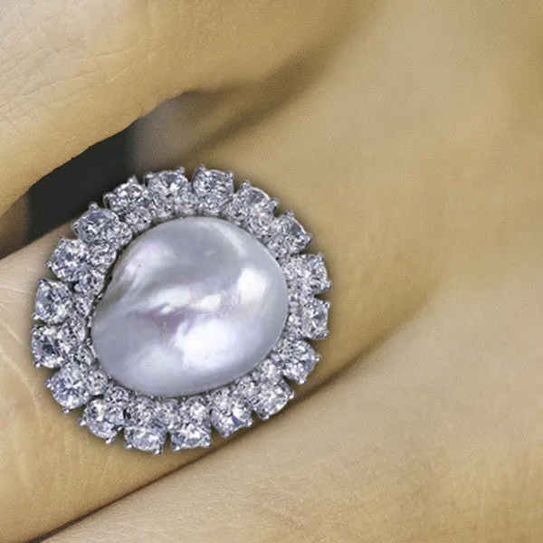 Pearl & Diamond Platinum Ring