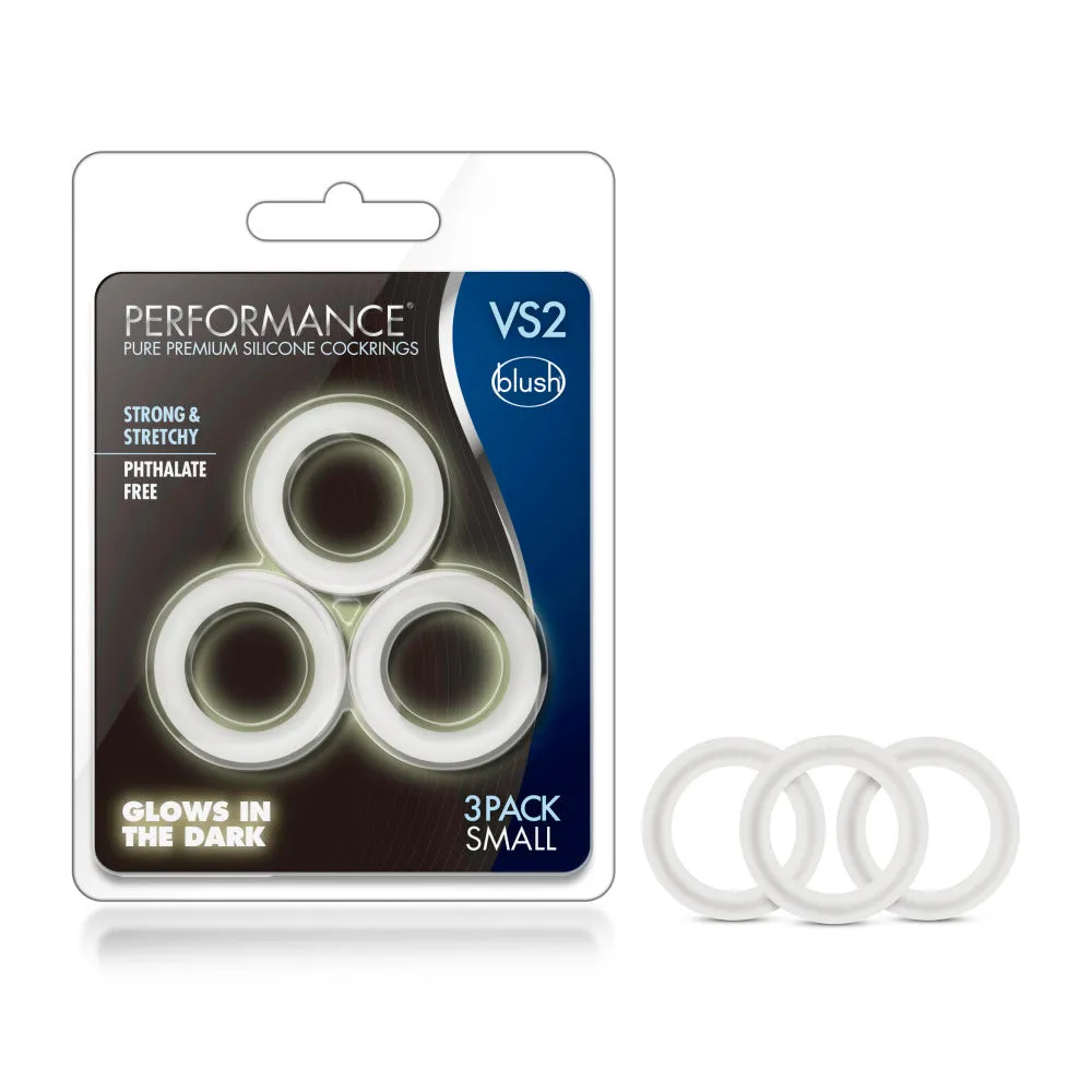 Performance By Blush® | VS2: Glow In The Dark White Small Penis Rings (3-Pack) - Made with Puria™ Silicone