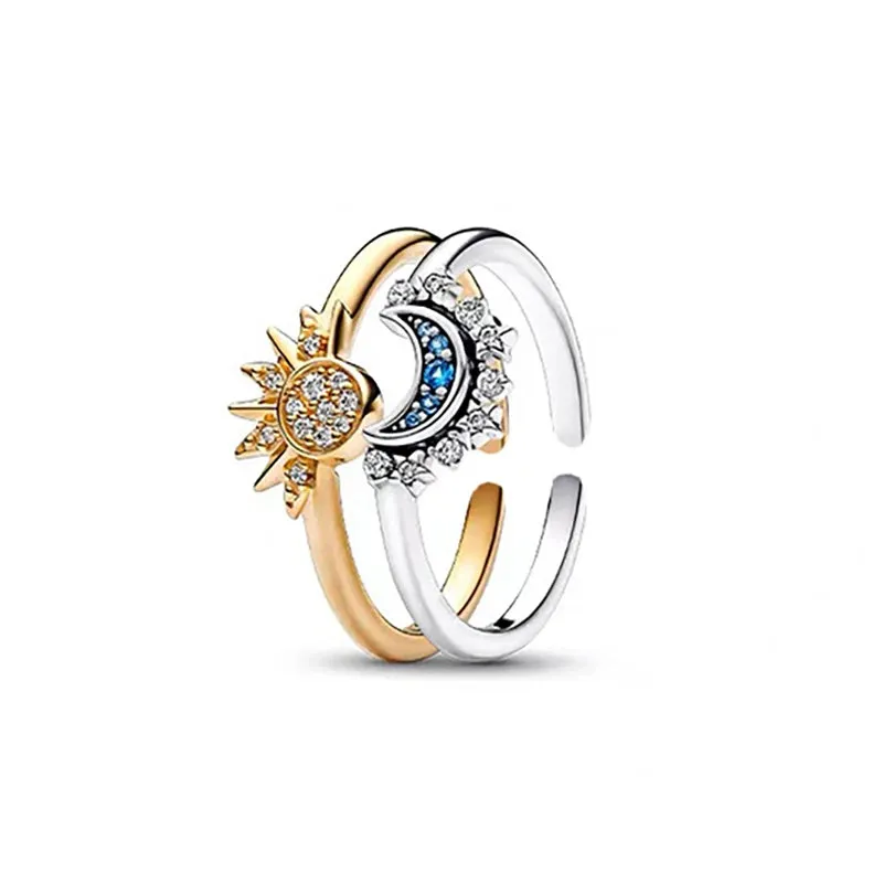 Personality Opening Adjustable Sun And Moon Ring Overlapping Wear Rings For Women Girls Trendy Fashion Finger Jewelry Gifts