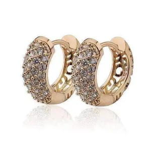 Petite Diamond Pave 18K Yellow Gold Filigree Hoop Earrings For Woman