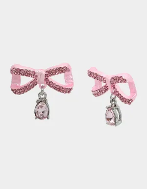 PINK BOWS BOW STONE DROP EARRINGS PINK