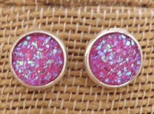 Pink Sparkly Round Sparkly Stud Earrings