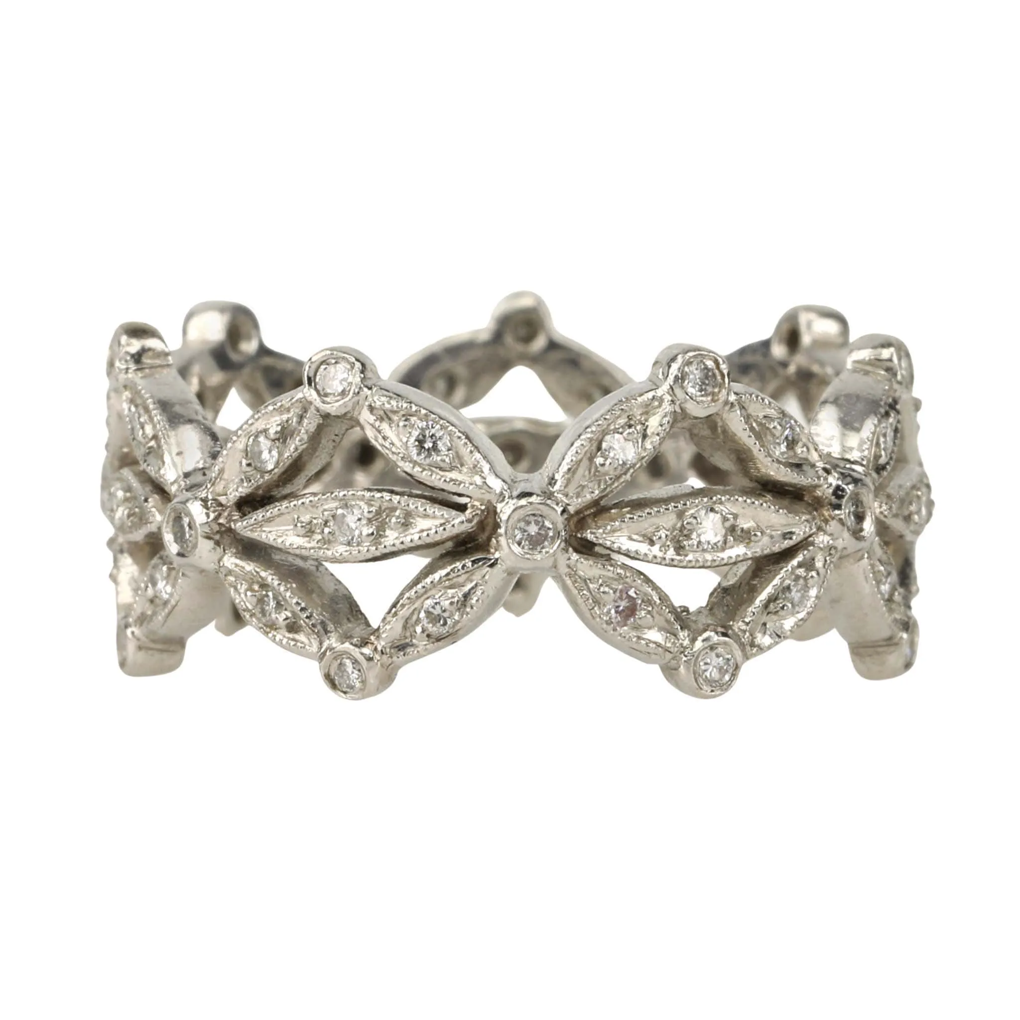 Platinum & Pave Diamond Seed Petal Band