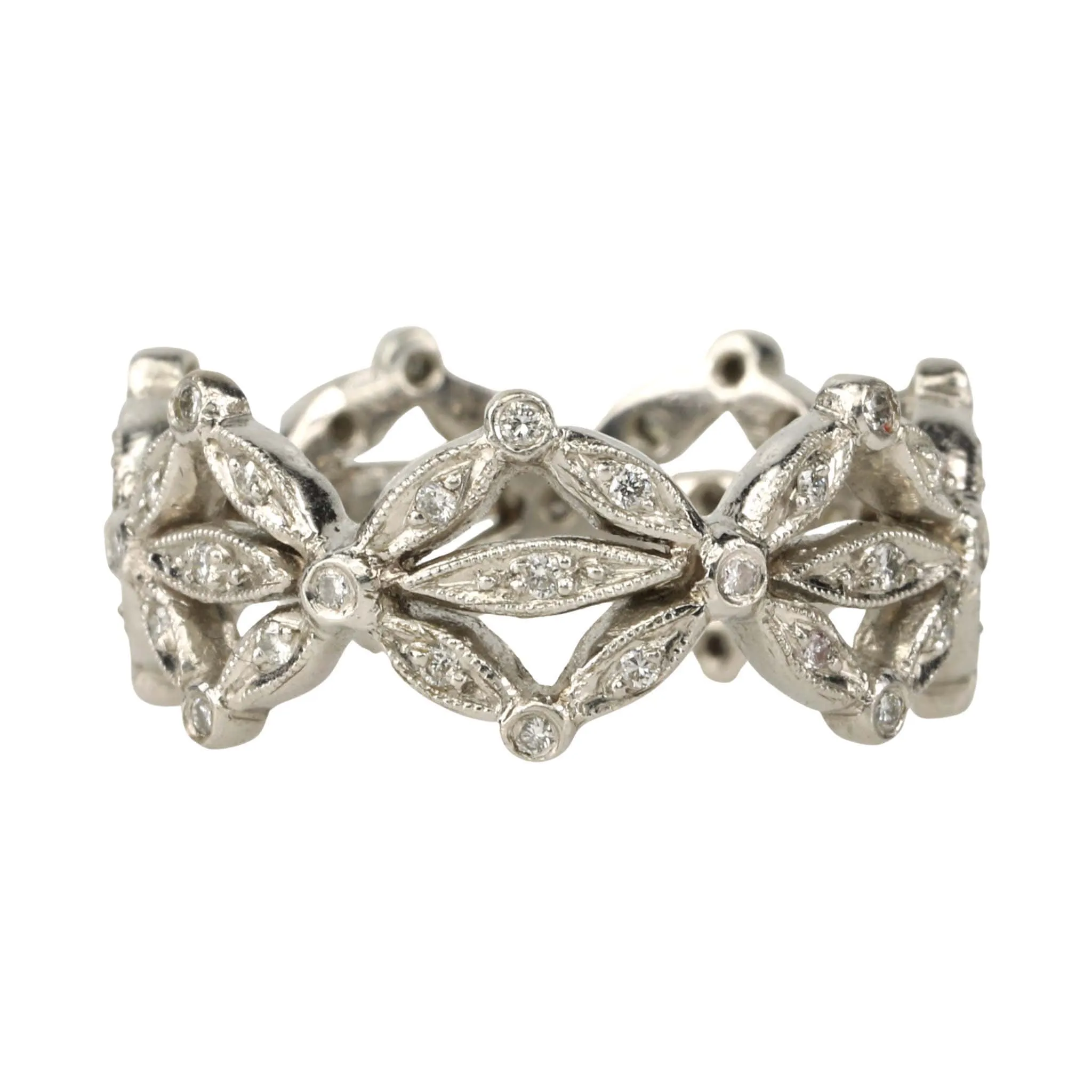 Platinum & Pave Diamond Seed Petal Band