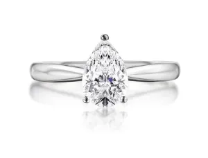 Platinum Plated Silver Pear Cut Solitaire Moissanite Ring .5ct