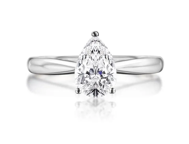 Platinum Plated Silver Pear Cut Solitaire Moissanite Ring .5ct