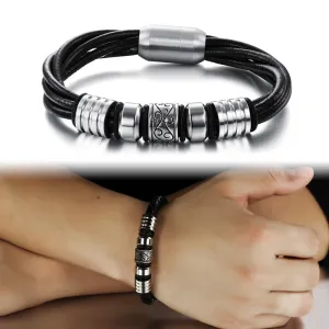 Punk Rock Design Multilayer Leather Man Bracelets Fashion Stainless Steel Magnet Buckle Cool Men Jewelry Rope Chain