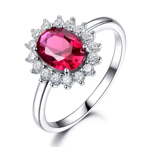 Real 925 Sterling Silver Nano Red Gemstone Ruby Princess Diana Rings For Women