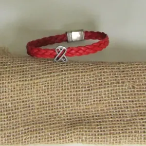 Red Awareness Leather Bracelet Unisex