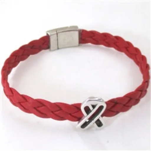 Red Awareness Leather Bracelet Unisex