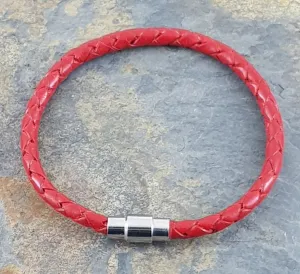 Red Leather Bracelet 4 mm round diameter