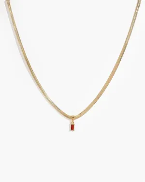 Red Thin Rectangle Crystal Pendant Necklace