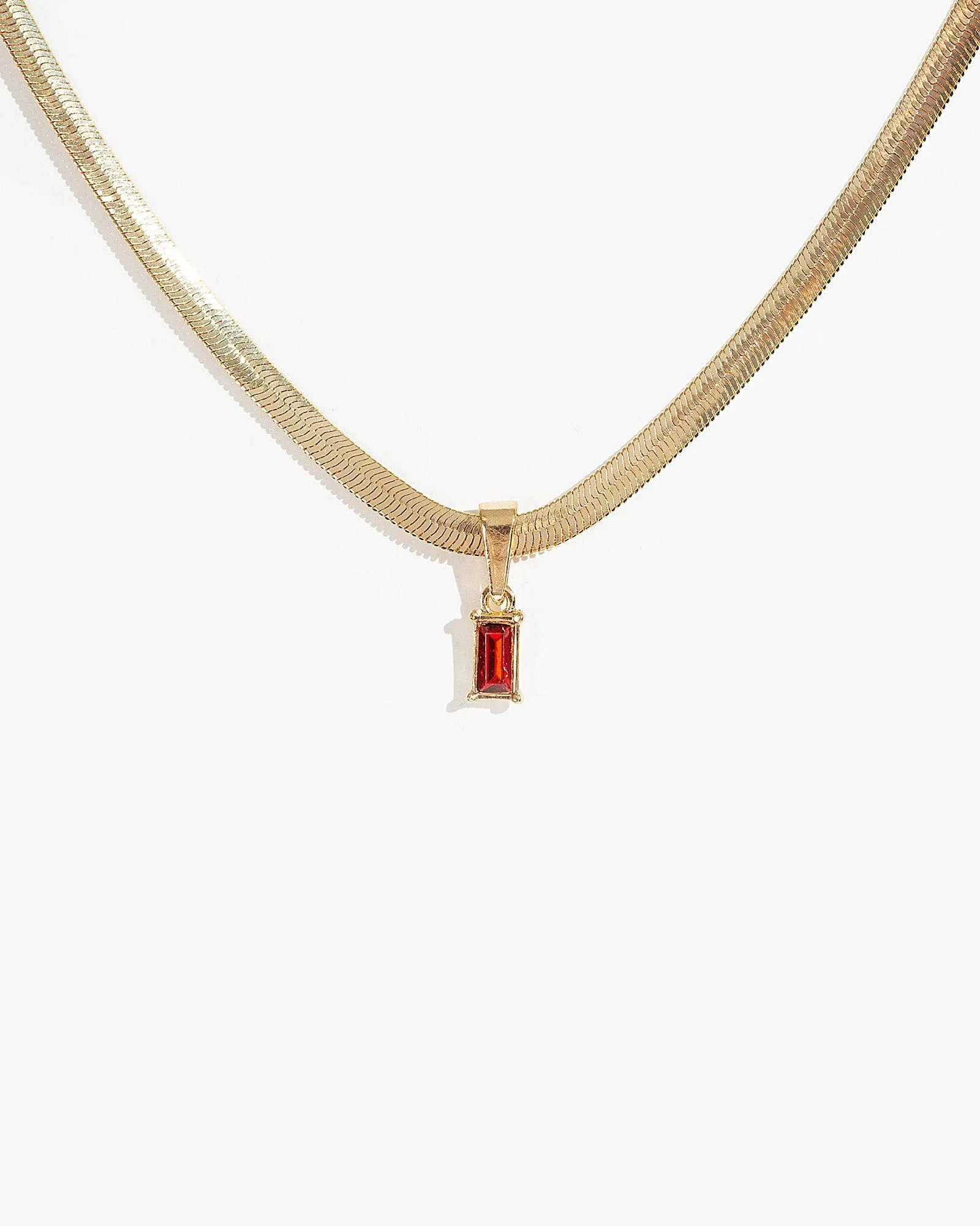 Red Thin Rectangle Crystal Pendant Necklace