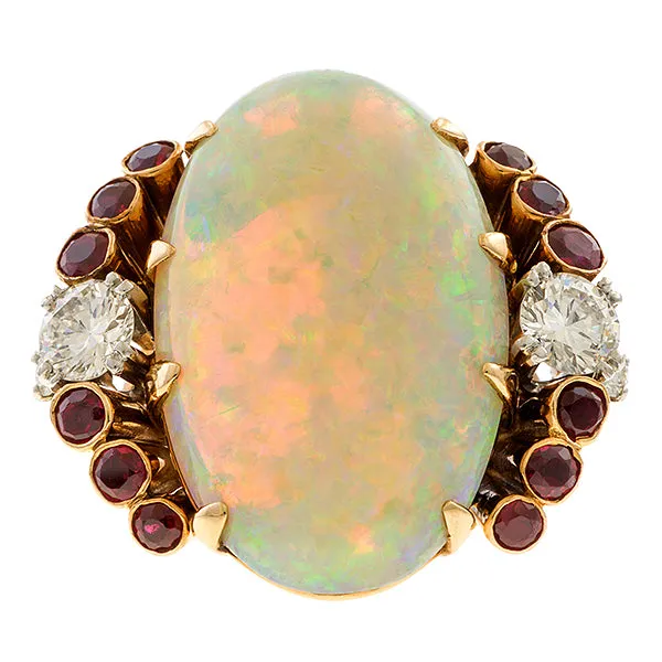 Retro Opal, Ruby & Diamond Ring