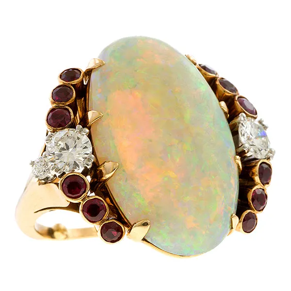 Retro Opal, Ruby & Diamond Ring