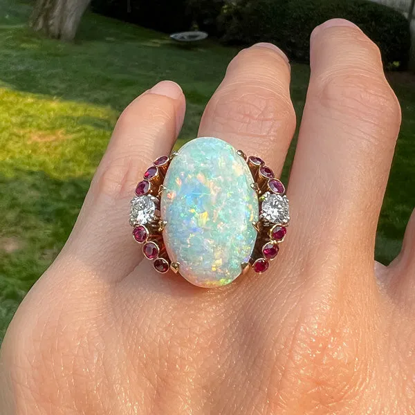 Retro Opal, Ruby & Diamond Ring