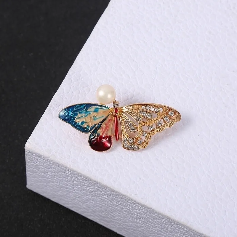 Retro Pin Cat Butterfly Metal Enamel Inlay Artificial Rhinestones Artificial Pearls Women'S Brooches