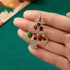 Rhinestone and Enamel Christmas Tree Brooch