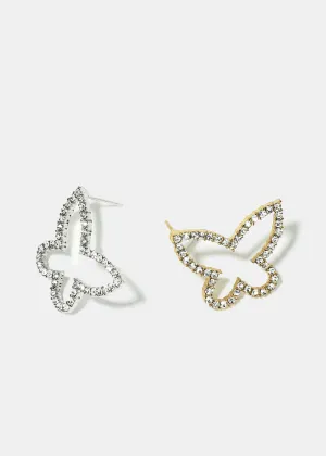 Rhinestone-Studded Butterfly Earrings