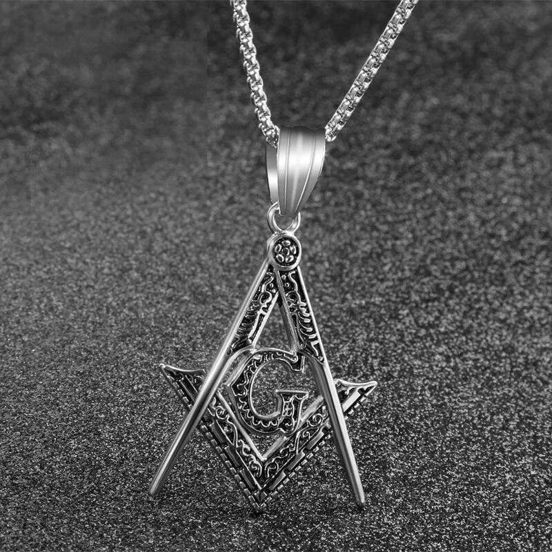 RIR Silver Gold Color Masonic Pendant Charm Men Women Pendant Stainless Steel Freemason Pendant Illuminati Necklace Collar Chain