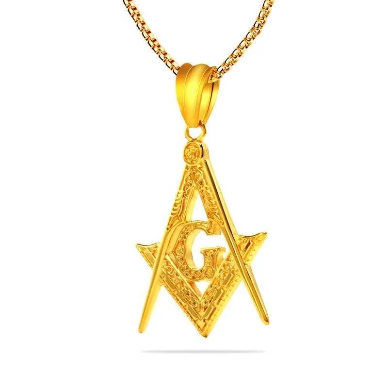 RIR Silver Gold Color Masonic Pendant Charm Men Women Pendant Stainless Steel Freemason Pendant Illuminati Necklace Collar Chain