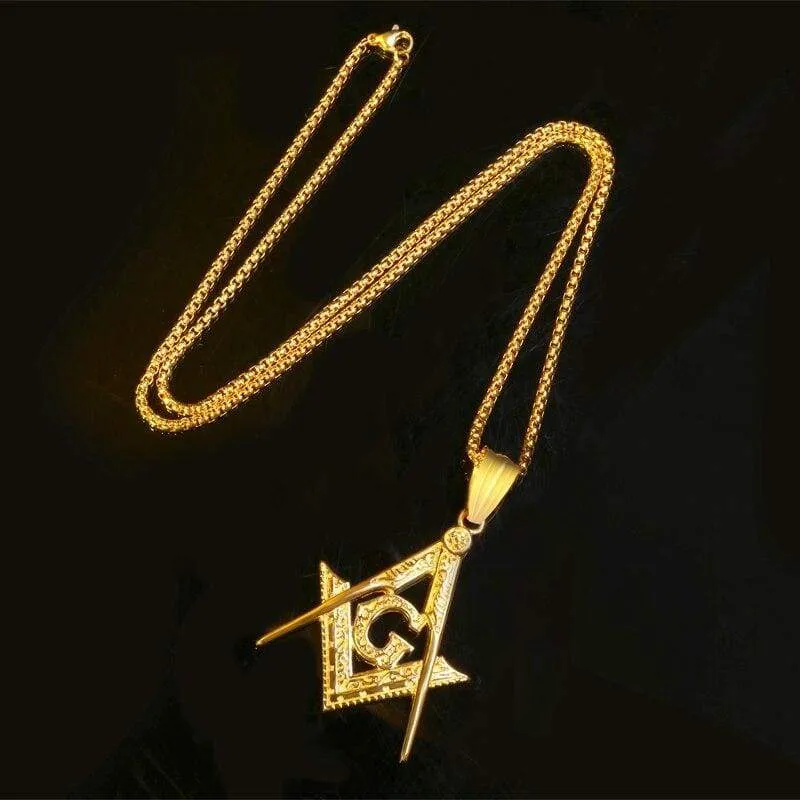 RIR Silver Gold Color Masonic Pendant Charm Men Women Pendant Stainless Steel Freemason Pendant Illuminati Necklace Collar Chain