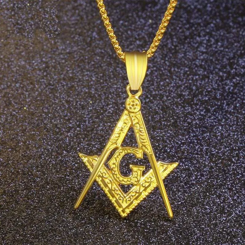 RIR Silver Gold Color Masonic Pendant Charm Men Women Pendant Stainless Steel Freemason Pendant Illuminati Necklace Collar Chain