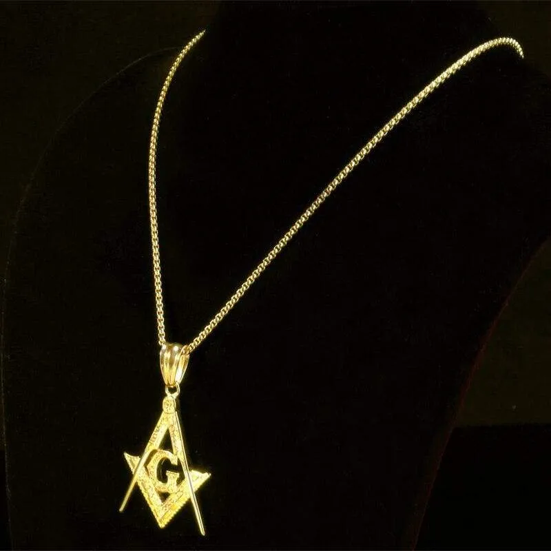 RIR Silver Gold Color Masonic Pendant Charm Men Women Pendant Stainless Steel Freemason Pendant Illuminati Necklace Collar Chain