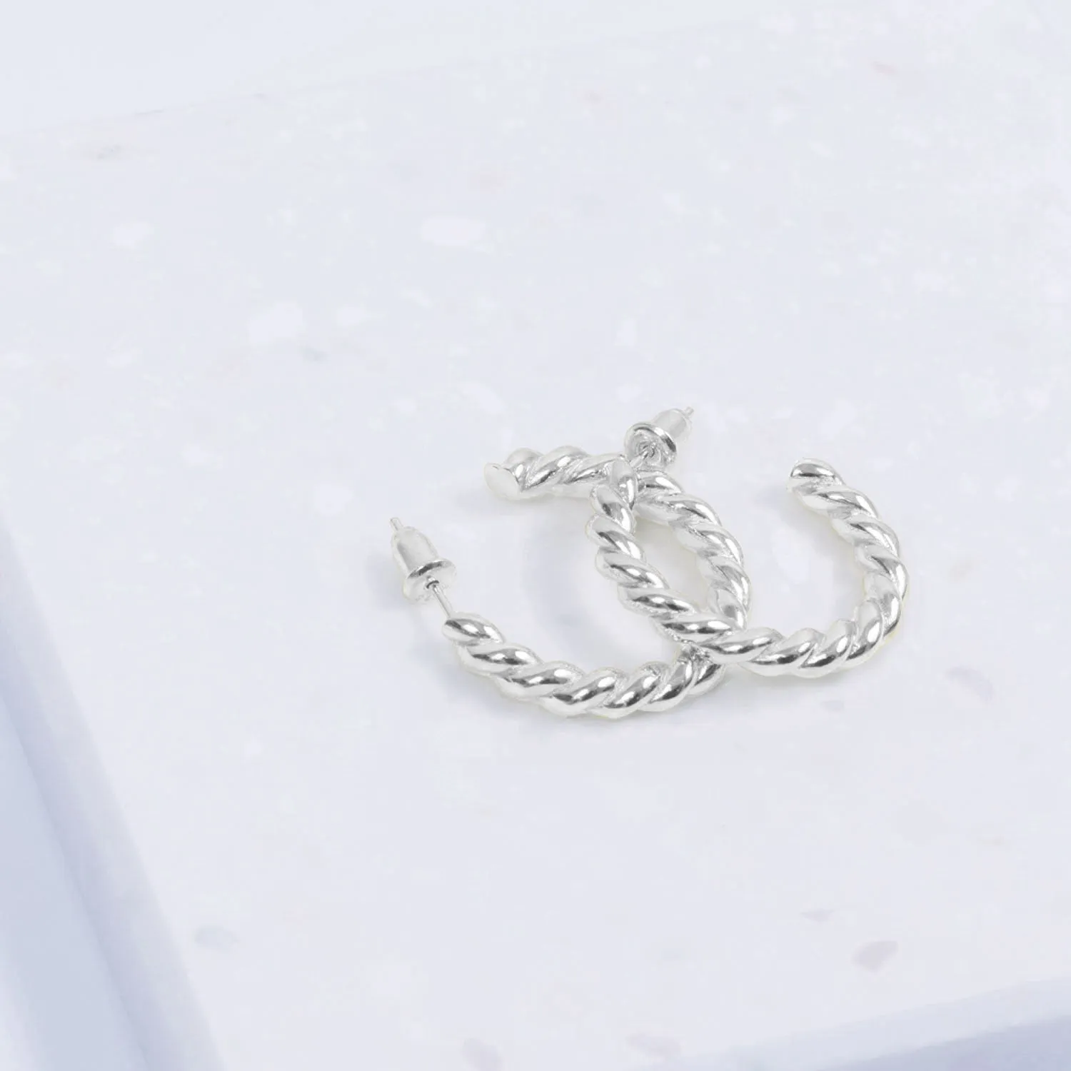 Roma Twist Hoop Earrings (Silver)