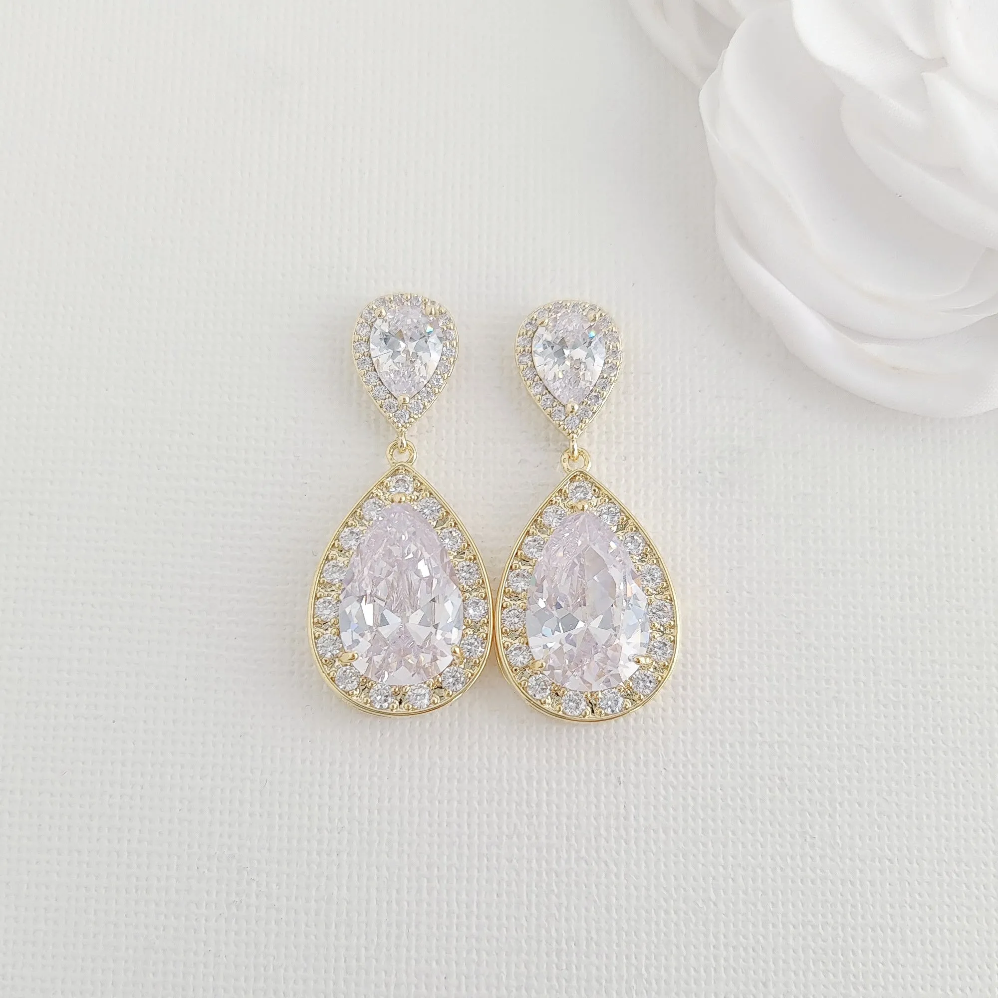 Rose Gold Bridal Earrings-Evelyn