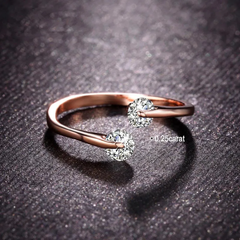 Rose Gold Plated Fashion Design Twin Zirconia CZ Engagement Wedding Band Ring For Woman And White Gold Plated Gifts