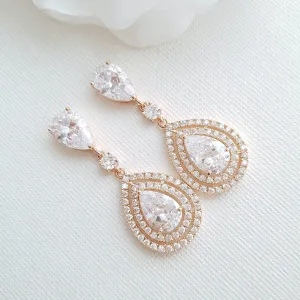 Rose Gold Wedding Earrings With Teardrops- Joni