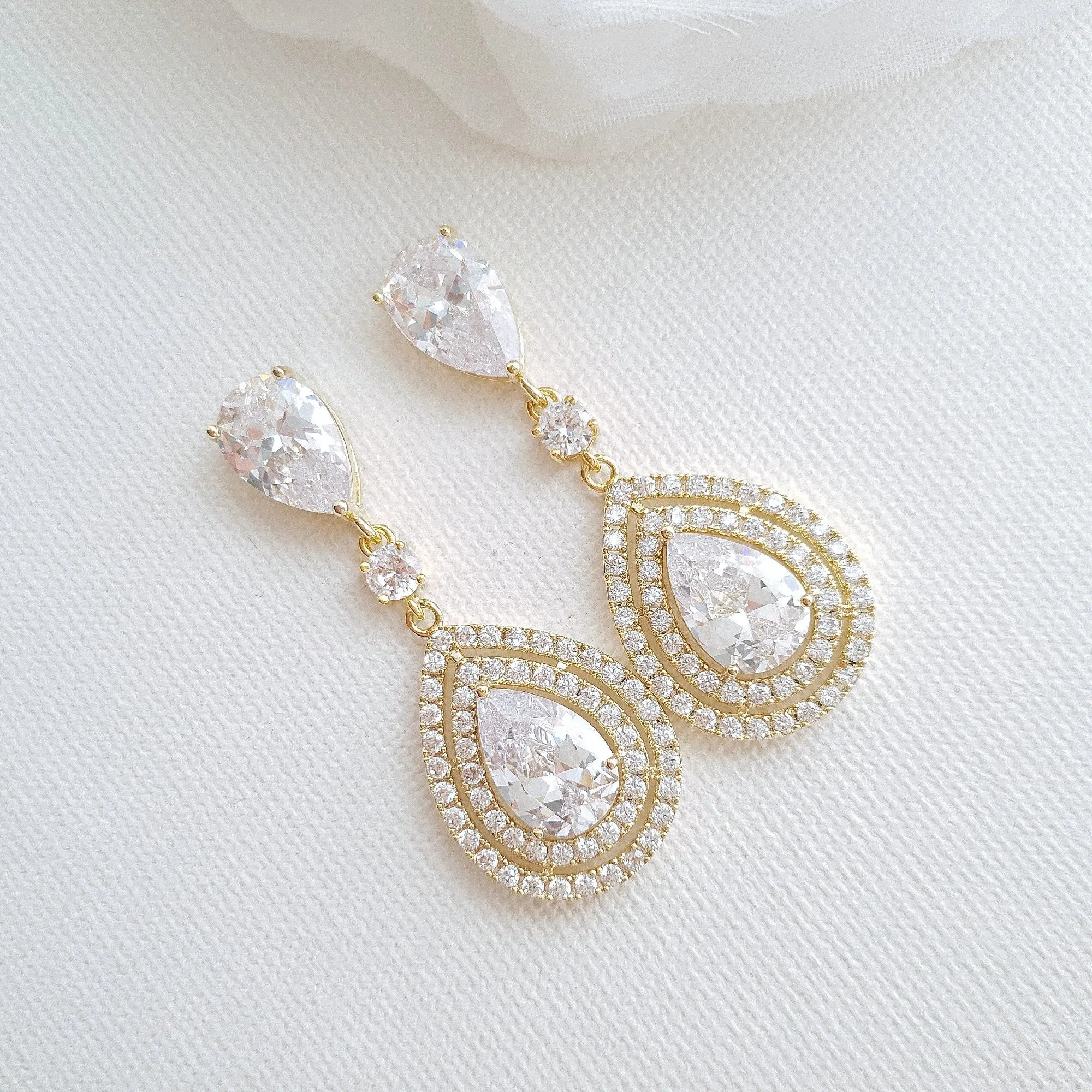 Rose Gold Wedding Earrings With Teardrops- Joni