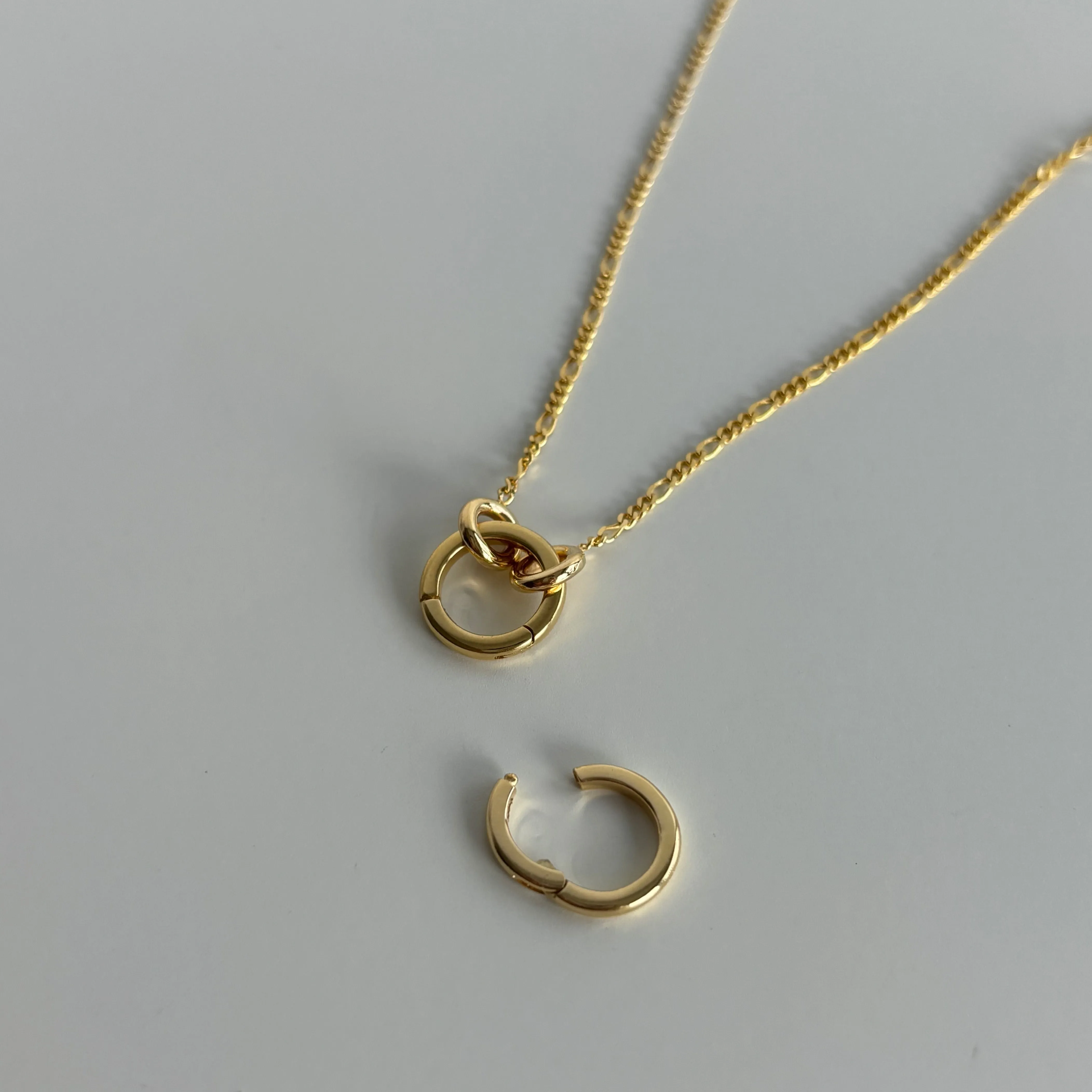 Round Charm Connector Necklace, Solid 14k Gold