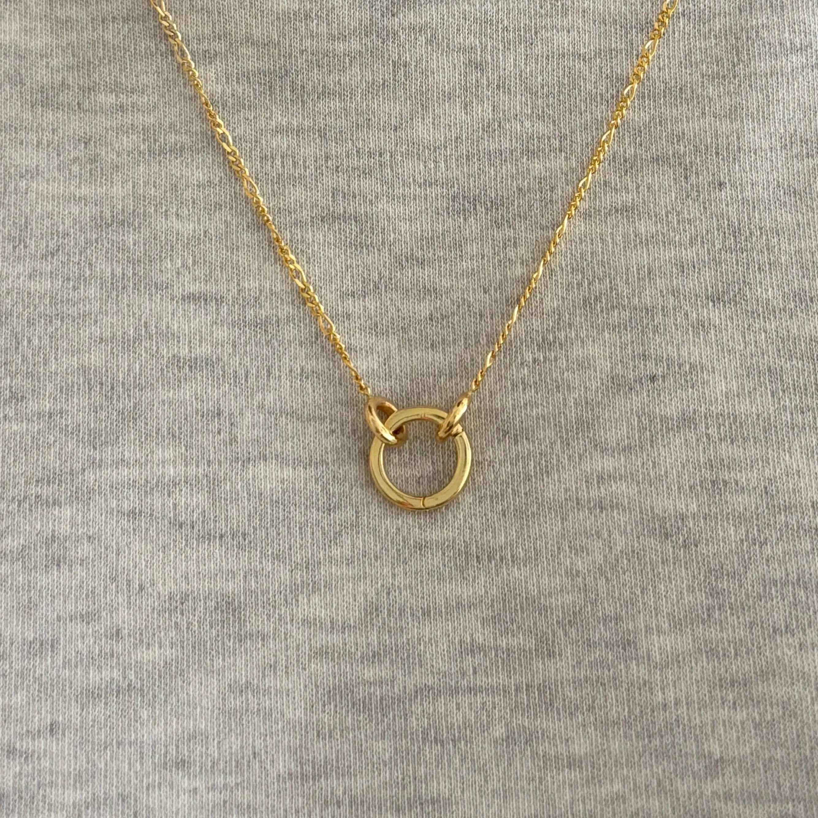 Round Charm Connector Necklace, Solid 14k Gold