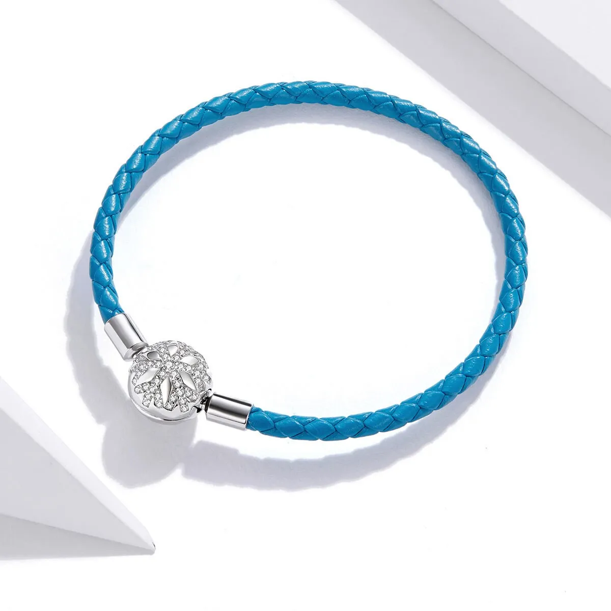 S925 Silver Charm Leather Bracelet, Blue Leather Cord Bracelet