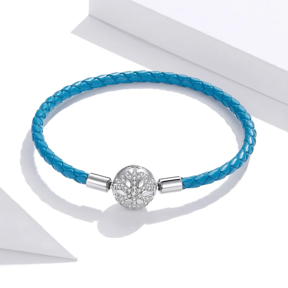 S925 Silver Charm Leather Bracelet, Blue Leather Cord Bracelet