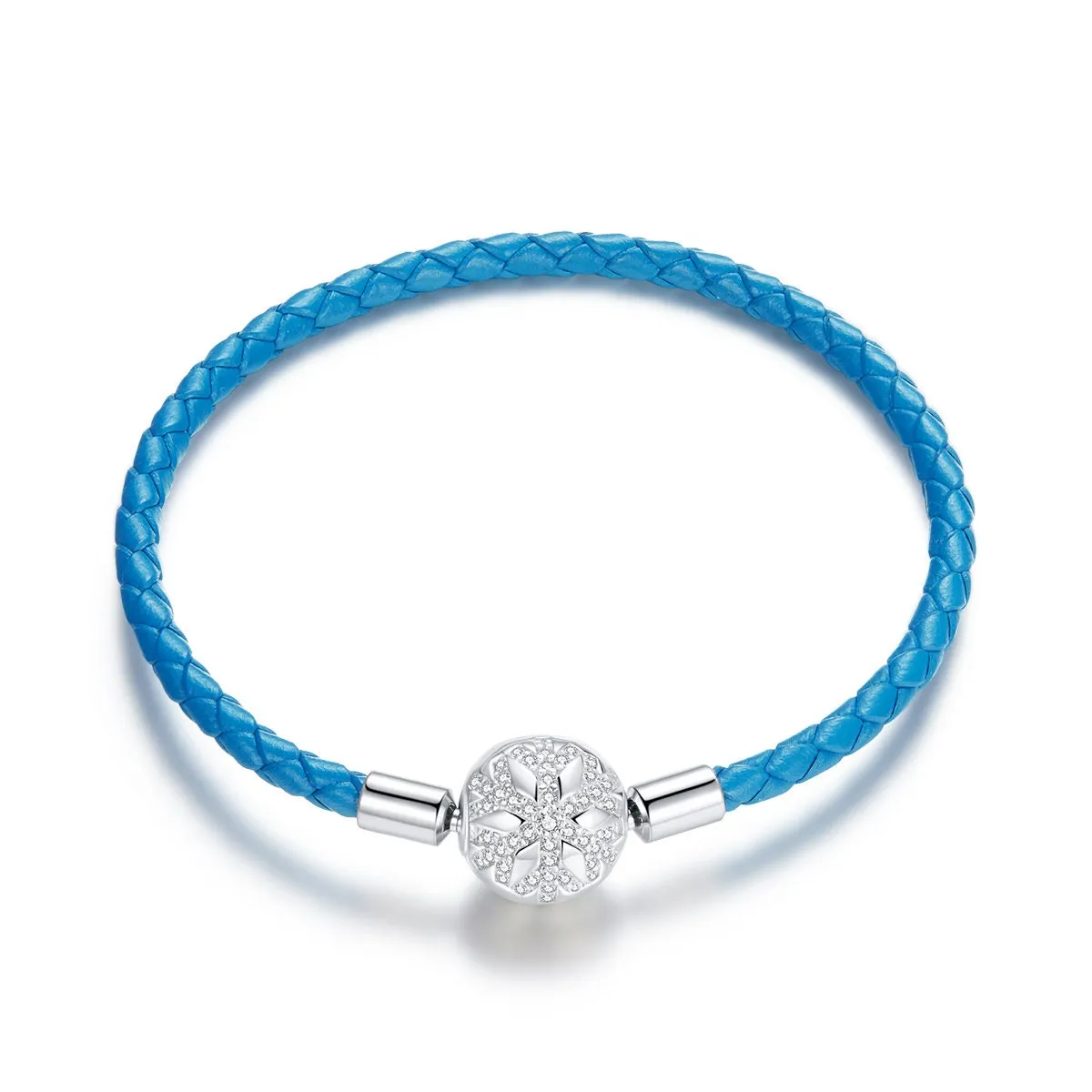 S925 Silver Charm Leather Bracelet, Blue Leather Cord Bracelet