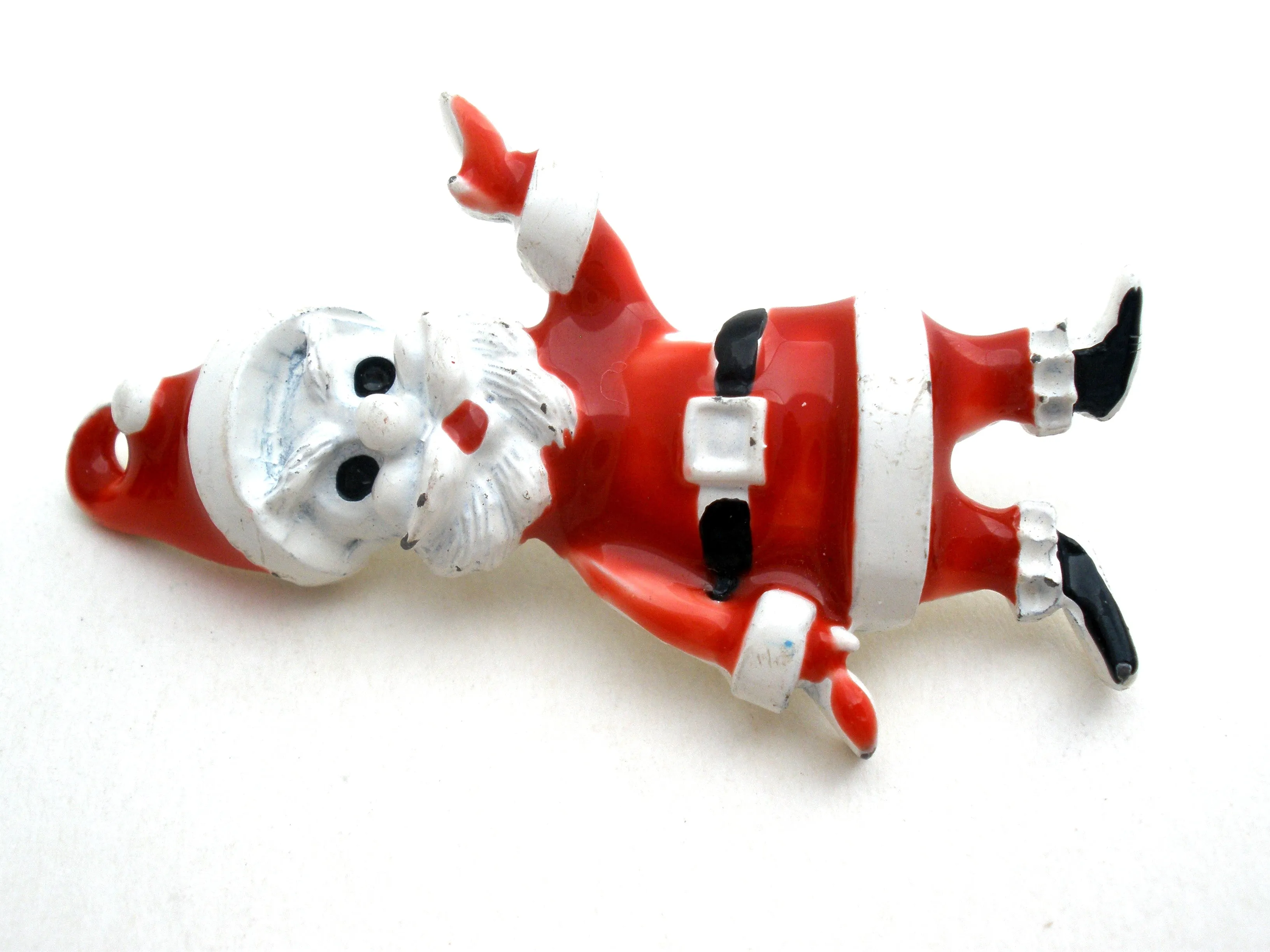 Santa Claus Brooch Pin Red & White Enamel Vintage